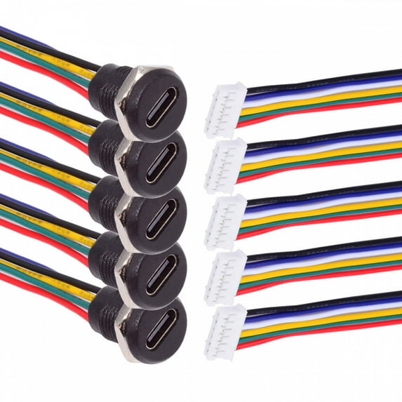 CY 5pcs/set DIY OEM Type C Female Socket to 6Pin Header Cable Pitch=2.0mm Panel Mount DC 5V/20V PD Power