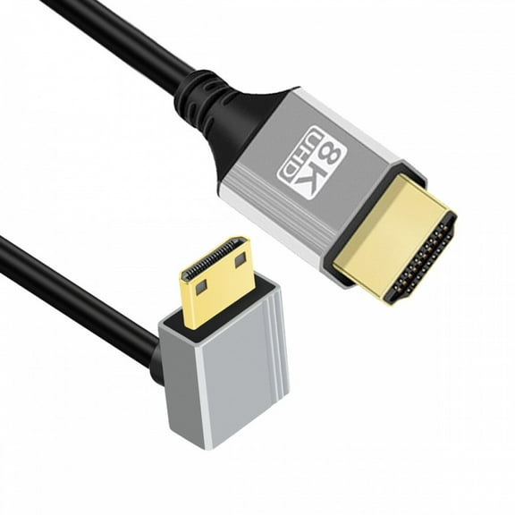 CY 90 Degree Down Angled Mini HDMI 2.1 Ultra Thin HDTV Cable 8K 4K Hyper Super Flexible Slim Cord Type-A to Type-C for Camera HDTV