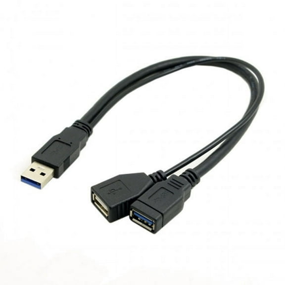 CY Black USB 3.0 Male to Dual USB Female Extra Power Data Y Extension Cable for 2.5" Mobile Hard Disk