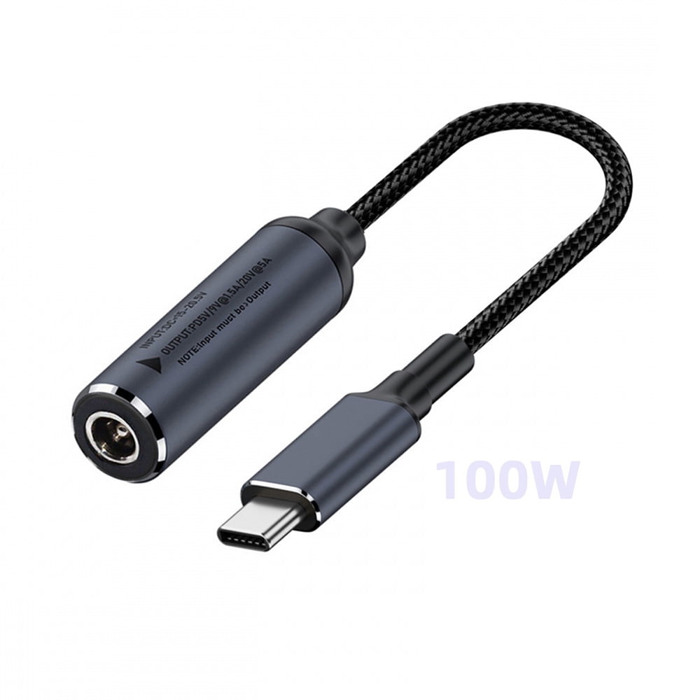 Chenyang DC Naar USB-C Converter – Stekkerbus 5.5x2.1mm Naar USB-C, PD 100W, 5V/9V/20V, Gevlochten Nylon Kabel (18 Cm)
