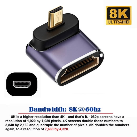 CY Down Angled Micro HDMI Male to HDMI 2.1 Female UHD Extension Gold Converter Adapter Support 8K 60hz HDTV
