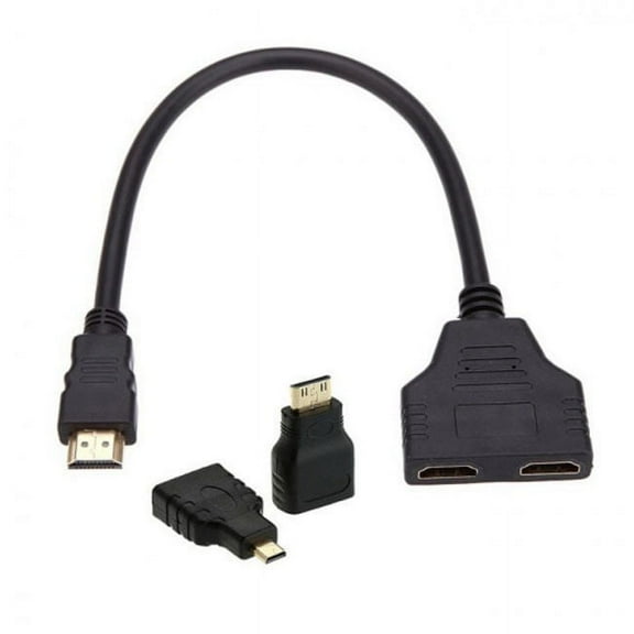 CY HDMI to Dual HDMI Female Y Splitter Switch Extension Adapter Cable with Micro Mini HDMI Adapter