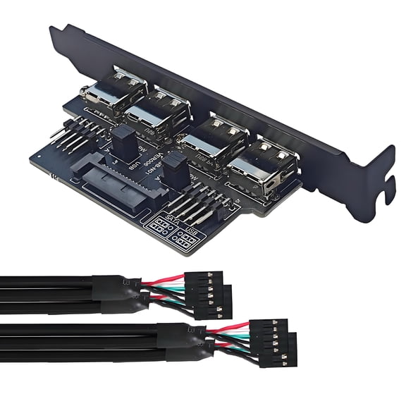 CY Internal Four USB2.0 Female Mount Panel to Motherboard 9pin Baffle Cable with Extral SATA Power and 12cm Bracket
