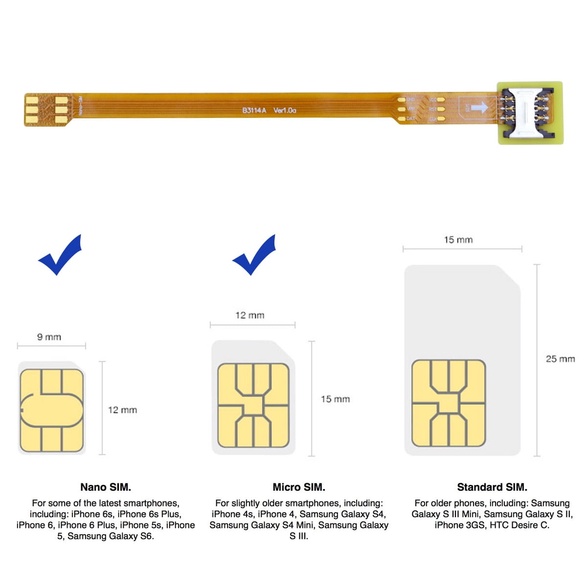 CY Micro SIM Card to Nano SIM Kit Male to Female Extension Soft Flat