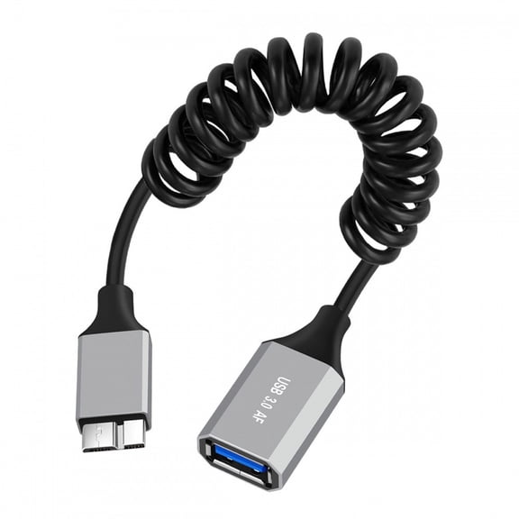 CY Micro-USB3.0 Male Host to USB3.0-A Female OTG Stretch Coiled Cable 100cm Extension 5Gbps for Disk Phone Camera Data