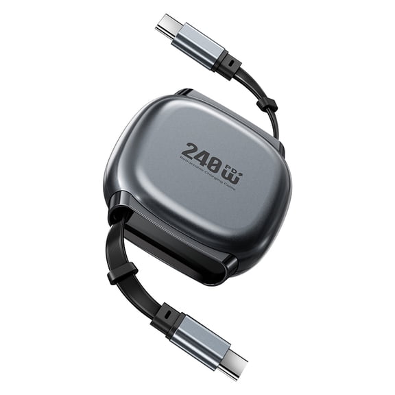 CY Retractable Stretch Coiled USB-C Cable 480Mbps 140W for Laptop Phone Tablet Type-C Male to Male Cable Power & Data (Black Color)