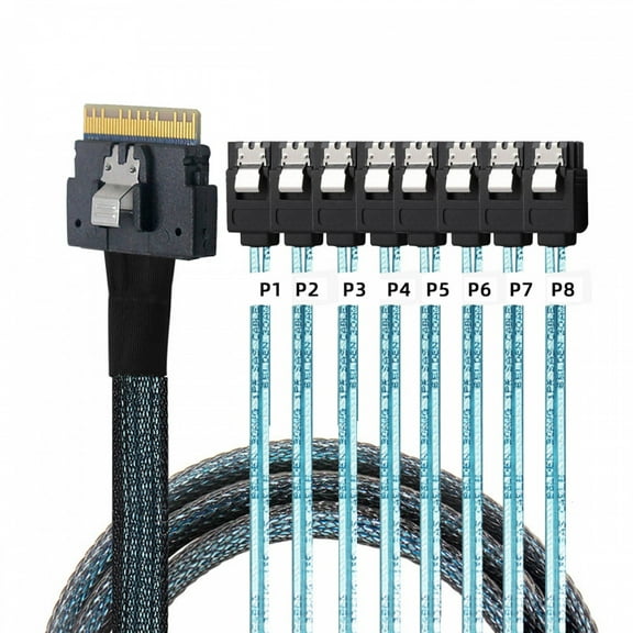 CY Slimline SAS 4.0 SFF-8654 8i 74pin Host Raid to 8 SATA 7pin Target Hard Disk Fanout Raid Cable 1-to-8 Splitter