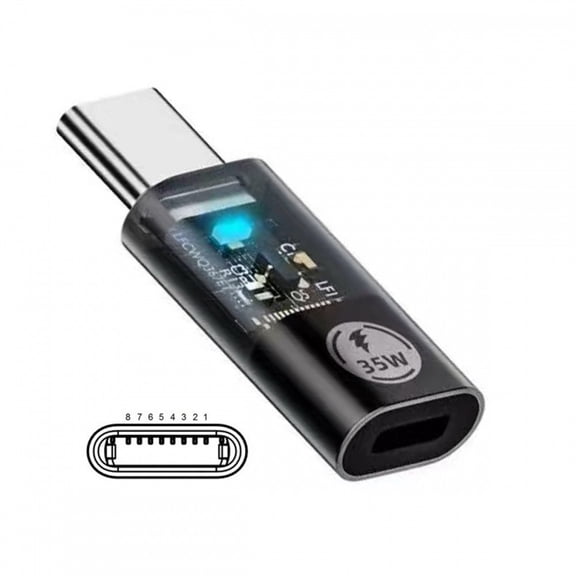 CY Transparent LED USB-C Type C Male to 8P Female 35W Power 480Mbps Data Adapter Compatible with iPhone15 & Android & Tablet