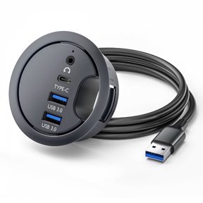 CY USB 3.0 Hub Sound Card USB-C 2 Port USB 60mm Desk Grommet Splitter Dock Station Headphone Mic Audio Interface for Desktop PC Desk