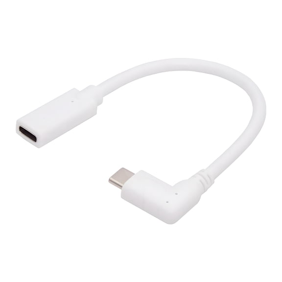 CY White USB-C Type-C Male to Female Extension Power USB2.0 Data Cable 90 Degree Left Right Angled 65W Fast Charge for Laptop Tablet Phone