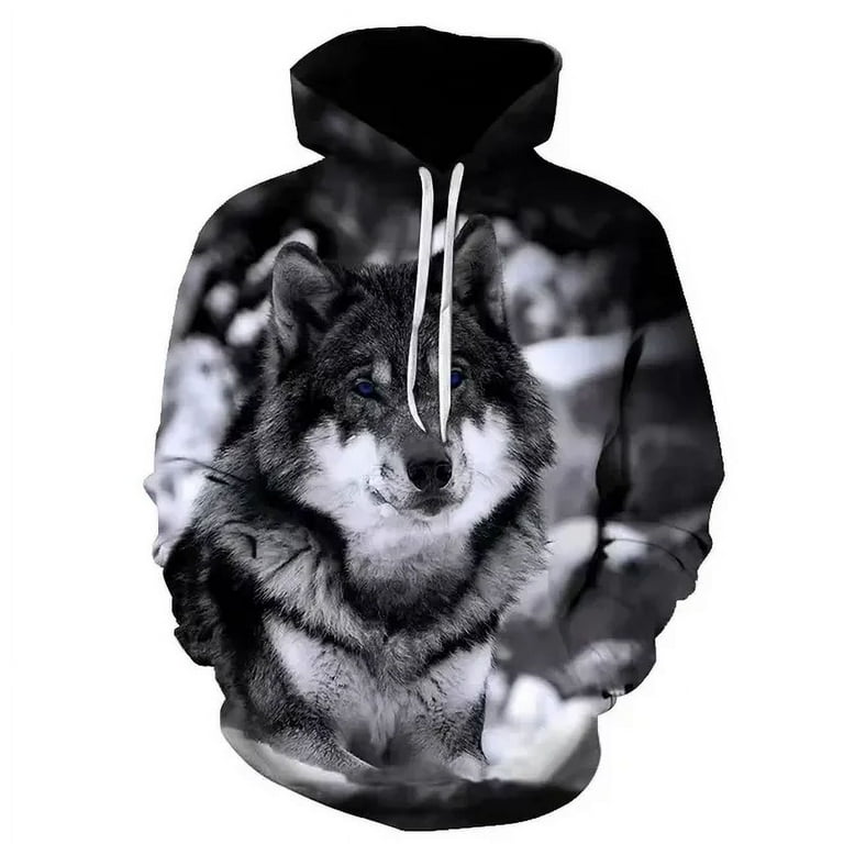 en Cy11 Spring and Autumn Mens Junior Wolf Hoodie Fashion 3D Wolf Printing Loose Streetwear 2023 Funny Animal Street Hip Hop Sweatshirt Men s Size 2XL