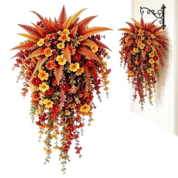 CY5O5ee 1 Pack Artificial Fall Hanging Flowers Plant UV Resistant Silk Floral Vines Waterproof Realistic for Doors, Porches, Mantels, Garden & Weddings Baskets & Pots