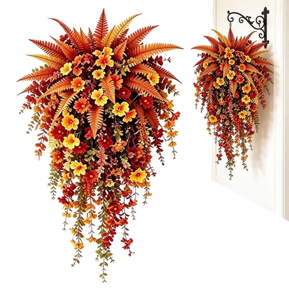 CY5O5ee 1 Pack Artificial Fall Hanging Flowers Plant UV Resistant Silk Floral Vines Waterproof Realistic for Doors, Porches, Mantels, Garden & Weddings Baskets & Pots