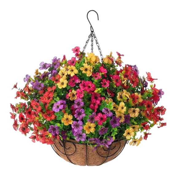 CY5O5ee 1 Pack Artificial Outdoor Fall Hanging Flowers Plant with Hanging Basket Realistic Silk Flower Planters for Porch, Garden, Patio, Yard, Courtyard, Fall Decor