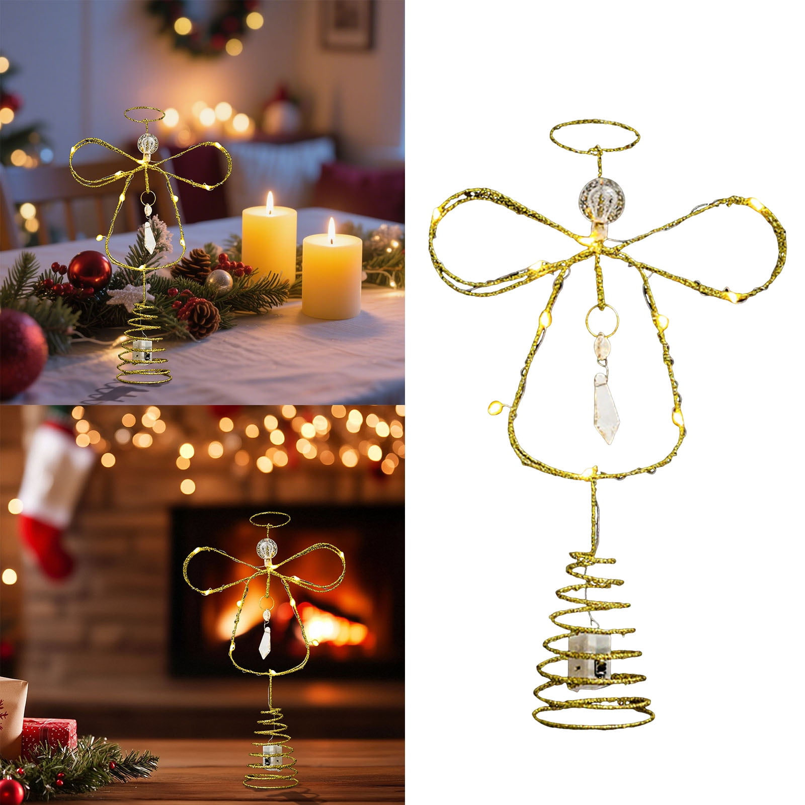 CY5O5ee 11inch Lighted Christmas Tree Topper LED Tree Topper Gold Metal ...