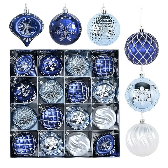 CY5O5ee 16pcs Blue and Silver Christmas Ornaments Set 3.15 Inch Large Shatterproof Fall Christmas Tree Decorations Ball Hanging Ornaments for Xmas Trees Decor