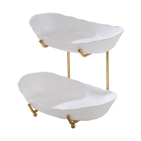 CY5O5ee 2 Tier Fruit Bowl for Kitchen Counter Serving Trays Set Decorative Reusable Food Drinks Tray with Serving Bowls and Metal Stand for Party Wedding