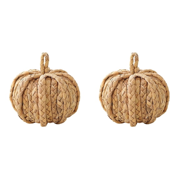 CY5O5ee 2PCS 3.94inch Handmade Woven Pumpkin Fall Decor, Woven Wicker Pumpkins Halloween Christmas Thanksgiving Decorations, Fall Centerpieces for Table Porch Mantel Indoor