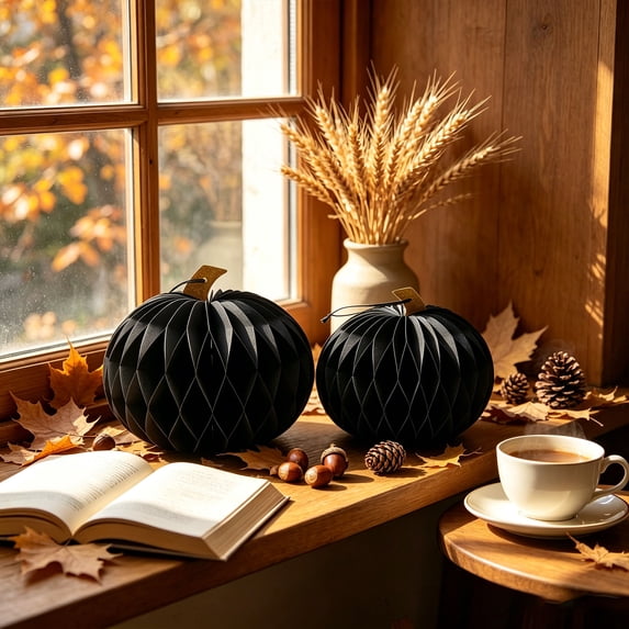 CY5O5ee 2PCS Paper Pumpkin Table Centerpieces, Fall Honeycomb Centerpiece Table Decorations, Table Ornaments for Halloween Thanksgiving Party Supplies
