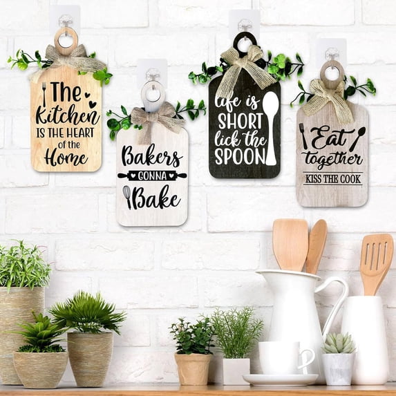 CY5O5ee 4PCS Kitchen Wall Decor Rustic Farmhouse Tiered Tray Kitchen Wood Hangings for Home Kitchen Dining Living Room Bar Table Decoration