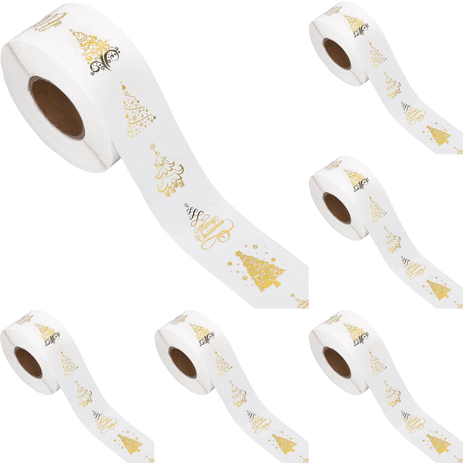 CY5O5ee 6 Roll Clear Christmas Stickers Roll Pack Of 500 Gold Foil Xmas Tree Stickers Winter Holiday Decorative Stickers Party supplies Card Envelope Craft Gift Decor