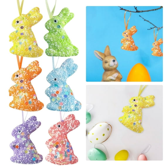 CY5O5ee 6pcs Easter Bunnies Decorations Set FoamGlitter Rabbit ...