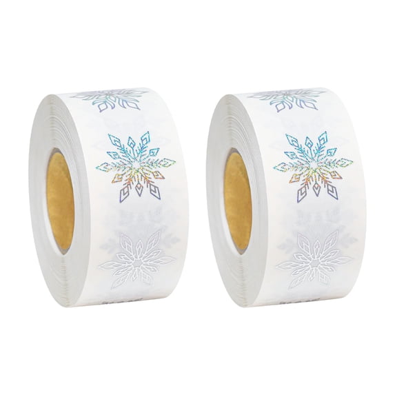 CY5O5ee Christmas Snowflake Sticker Winter 1000Pcs in 2 Roll Sparkly Glitter Snowflake Paper Decal Gift Party Envelope Decor for Package Wrapping, Xmas Winter Envelopes Present Decor
