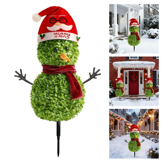 CY5O5ee Christmas Snowman Topiary Trees 21.7'' Boxwood Topiaries with Red Bow Tie Santa Hat 3D Yard Signs with Stakes for Christmas Indoor Outdoor Home Garden Porch Decor