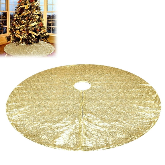 CY5O5ee Christmas Tree Skirt Gold 48inch Sequin Xmas Tree Mat Tree Skirt Cover Christmas Decor Party Indoor Holiday Tree Ornaments Family Classic Decorations