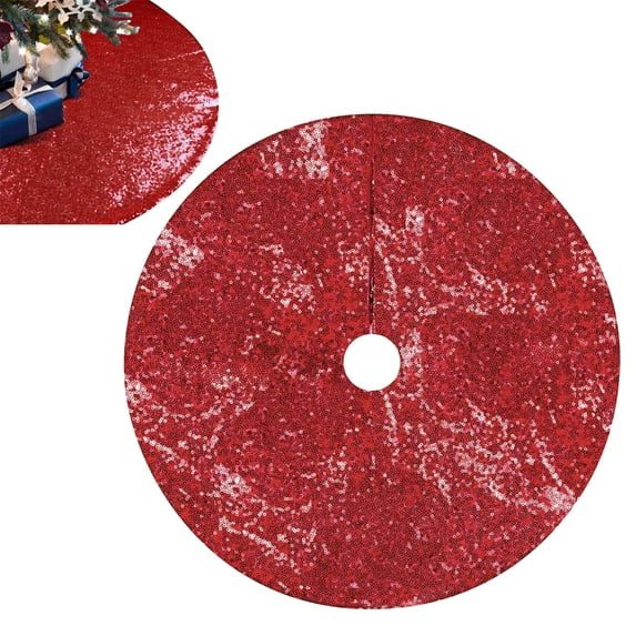 CY5O5ee Christmas Tree Skirt Red 23.6inch Sequin Xmas Tree Mat Tree Skirt Cover Christmas Decor Party Indoor Holiday Tree Ornaments Family Classic Decorations