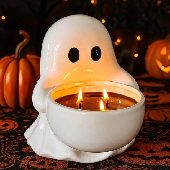 CY5O5ee Cute Ghost Tealight Candle Holders, Halloween Ghost Candlestick, Ghost Shaped Ceramic Tea Light Holder, Multipurpose Tabletop Organizer for Party Home Wedding Holiday Decor Gift