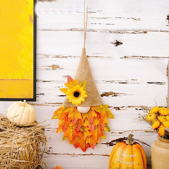 CY5O5ee Fall Maple Leaves Wreath for Front Door Rustic Farmhouse Maple Leaves Wreath Hanging with Hat LED String Lights Thanksgiving Decoration Home Indoor Outdoor