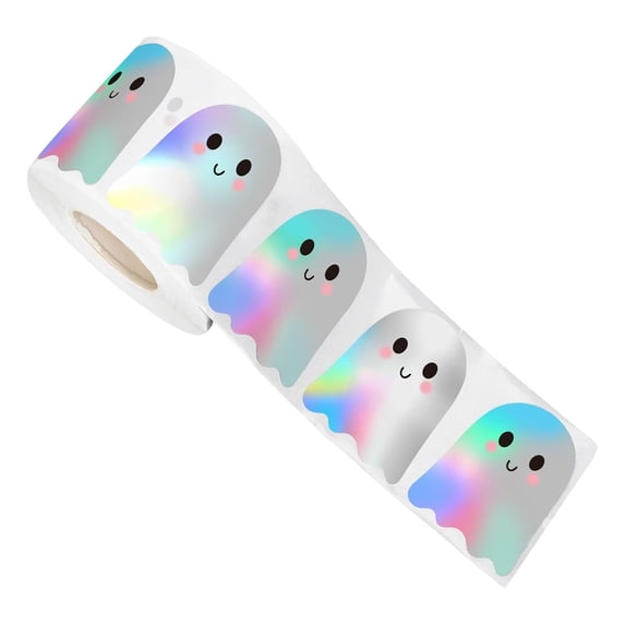 CY5O5ee Halloween Ghost Sticker 500Pcs in 1 Roll Sparkly Glitter Ghost Paper Decal Gift Party Envelope Decor for Package Wrapping, Halloween Envelopes Present Decor