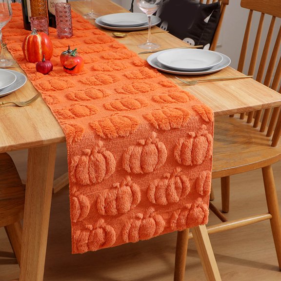 CY5O5ee Halloween Pumpkin Table Runner Soft Jacquard Pumpkins Fall Table Runner Seasonal Thanksgiving Kitchen Dining Table Decoration for Home Party Supplies