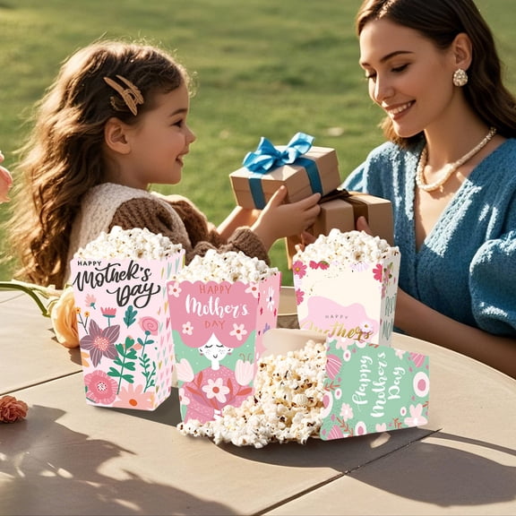 CY5O5ee Happy Mother'S Day Paper PopcornBoxes Disposable Paper Party Candy Snack Containers for Mom Birthday PartyFavors Parties Gift Bags 4PCS