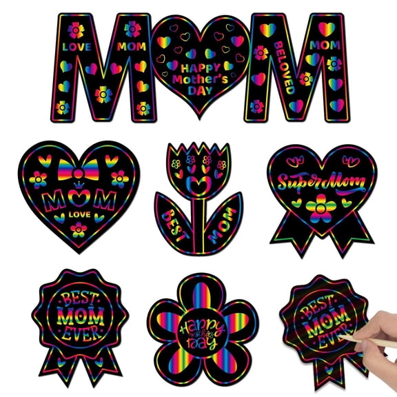 CY5O5ee Mother’S Day Scratch Paper Crafts Rainbow Color Scratch Cards Kit for DIY Color Craft Set School Classroom Home Activities Mother'S Day Gifts