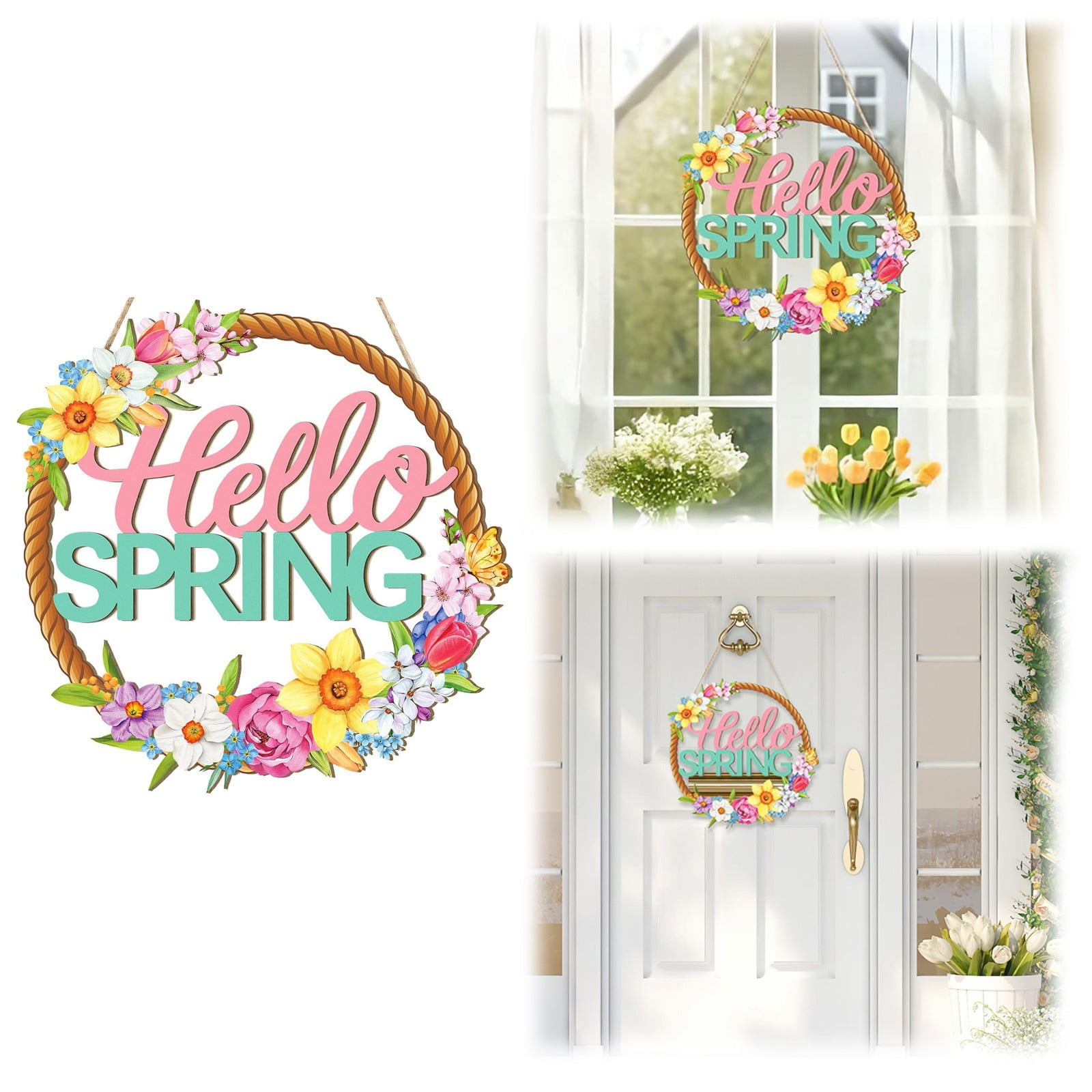 CY5O5ee Spring Door Sign Door Wreath Wooden Spring Decor Rustic Vintage ...