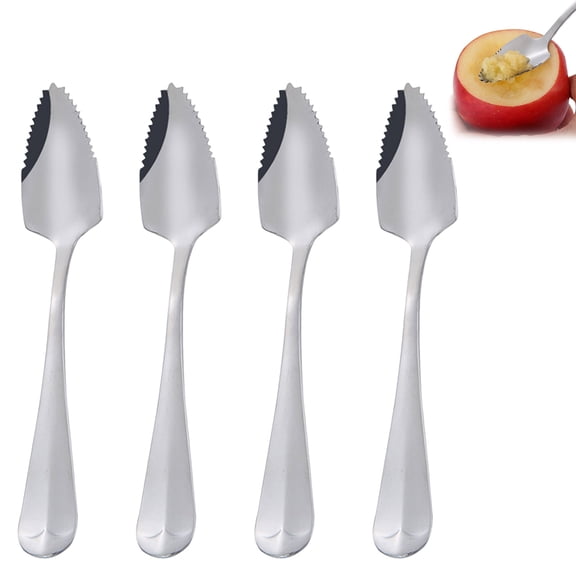 CY5O5ee Stainless Steel Fruit Spoon Set Of 4 Sliver Steel Spoons with Handle &Serrated Edge Utensils Tool for Fruit Dessert Cheese Vegetables Kitchen Tool