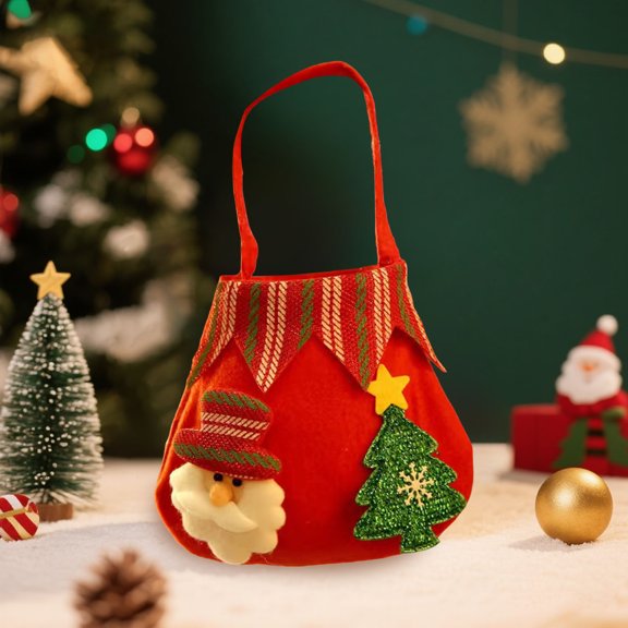 CY5O5ee Xmas Gift Bags Drawstring Reusable Fabric Gifts Bag with Santa Snowman Reindeer Pattern Storages CandyBags for Presents Stocking Stuffers Party Supplies Decor