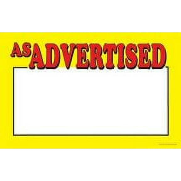 CYA202 Retail Price Signs, Cards "As Advertised" Red & Yellow "Sale" Pack of 100 (7" x 11") Business Store Signs