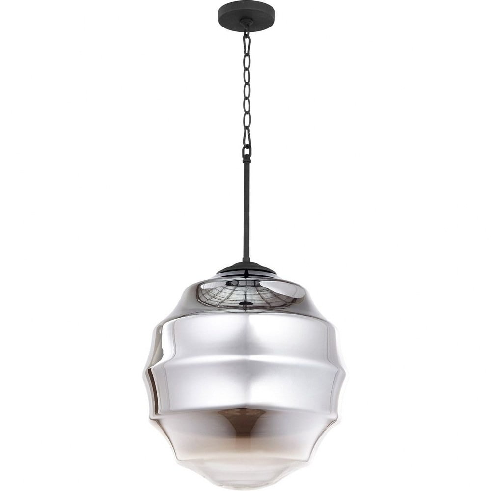 Orbis Noir 16" Globe Pendant with Ribbed Glass Shade