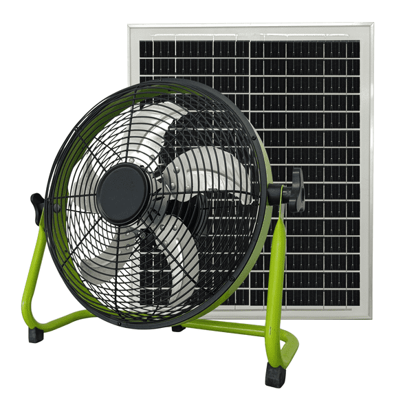 CYBERDAX 14 Inch Portable Wireless Rechargeable Table Fan with Solar Panel Powered and AC Charger Dual Input for Household, Camping, Fishing Outdoors