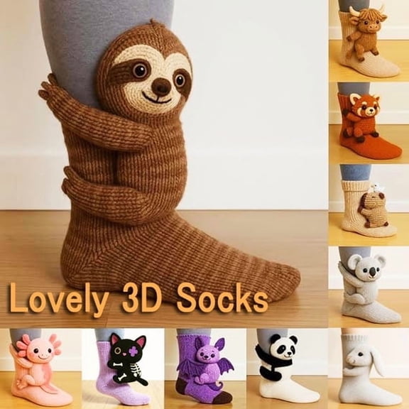 CYBIBO 3D Knit Animal Socks Fall Winter Novelty Animal Hug Sock Hand Crocheted Thickened Warm Socks for Winter Unisex , Funny Christmas Socks Gifts for Women Men, Cute Cat