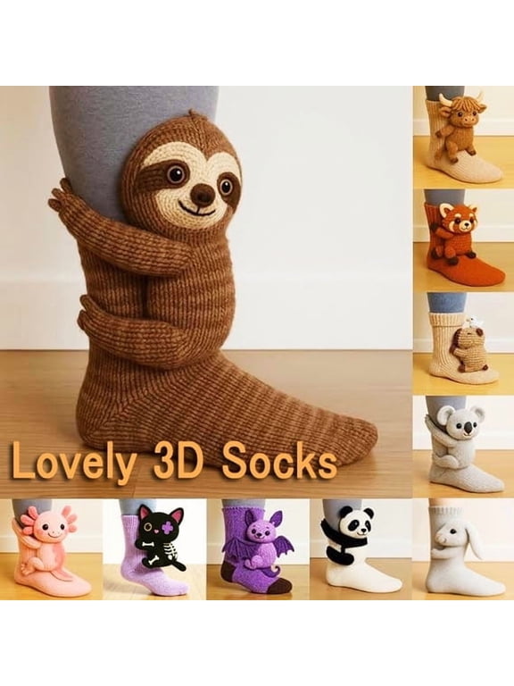 CYBIBO 3D Knit Animal Socks Fall Winter Novelty Animal Hug Sock Hand Crocheted Thickened Warm Socks for Winter Unisex , Funny Christmas Socks Gifts for Women Men, Cute Cat