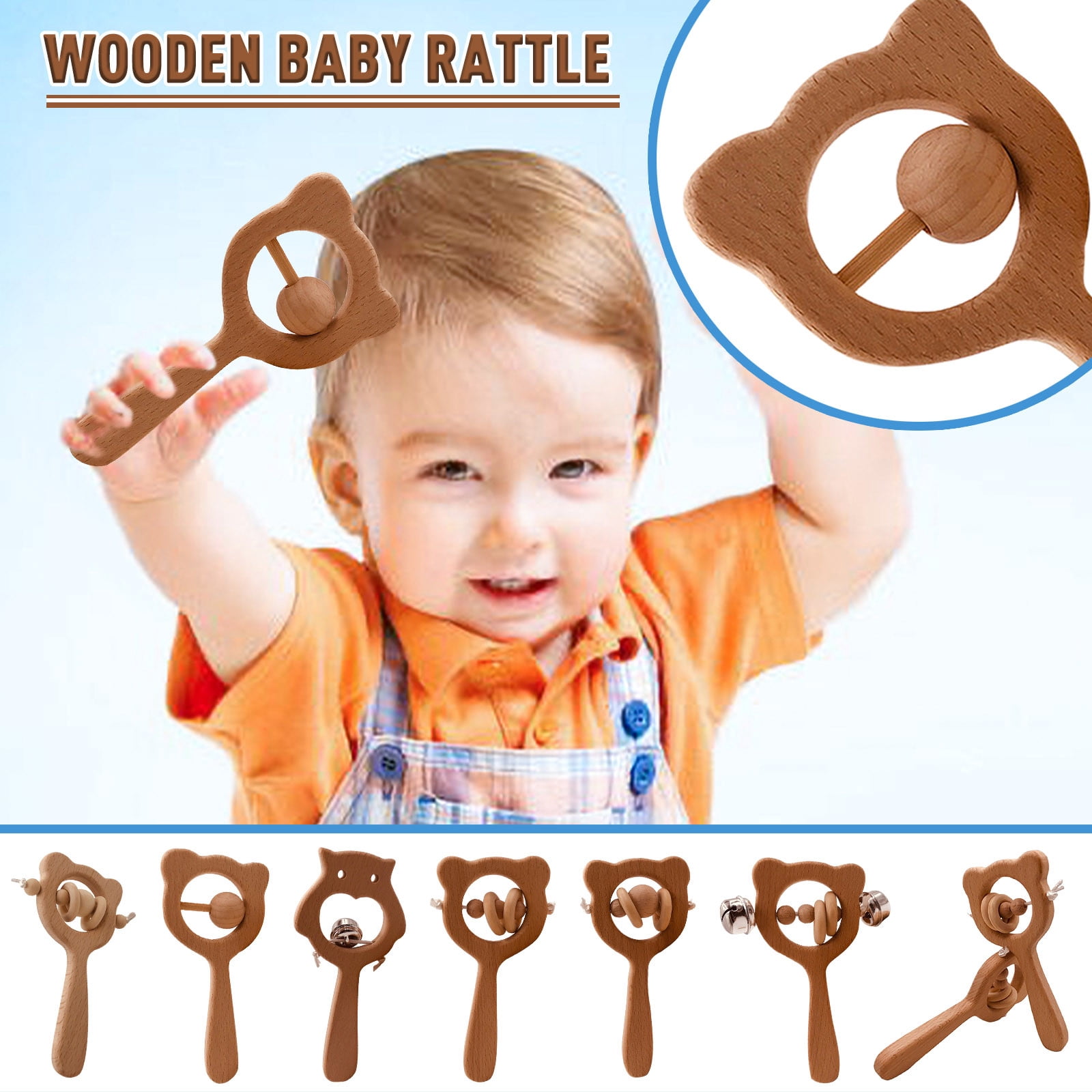W Rattle Baby CYBIBO Baby Rattle, Baby Toys Clearance! Wooden Rattle Bear Hand ...