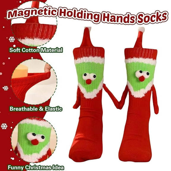 CYBIBO Funny Christmas Fuzzy Socks, Magnetic Holding Hand Socks, Christmas Stocking Stuffers for Women Men Couples, White Elephant Novelty Socks Gifts for Winter Xmas, Red D