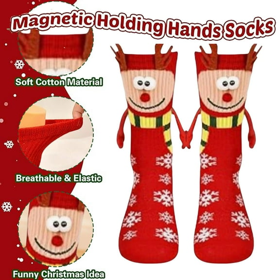 CYBIBO Funny Christmas Fuzzy Socks, Magnetic Holding Hand Socks, Christmas Stocking Stuffers for Women Men Couples, White Elephant Novelty Socks Gifts for Winter Xmas, Red F