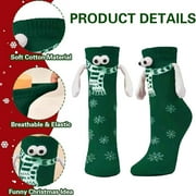 CYBIBO Funny Christmas Fuzzy Socks, Magnetic Holding Hand Socks, Christmas Stocking Stuffers for Women Men Couples, White Elephant Novelty Socks Gifts for Winter Xmas, Green A