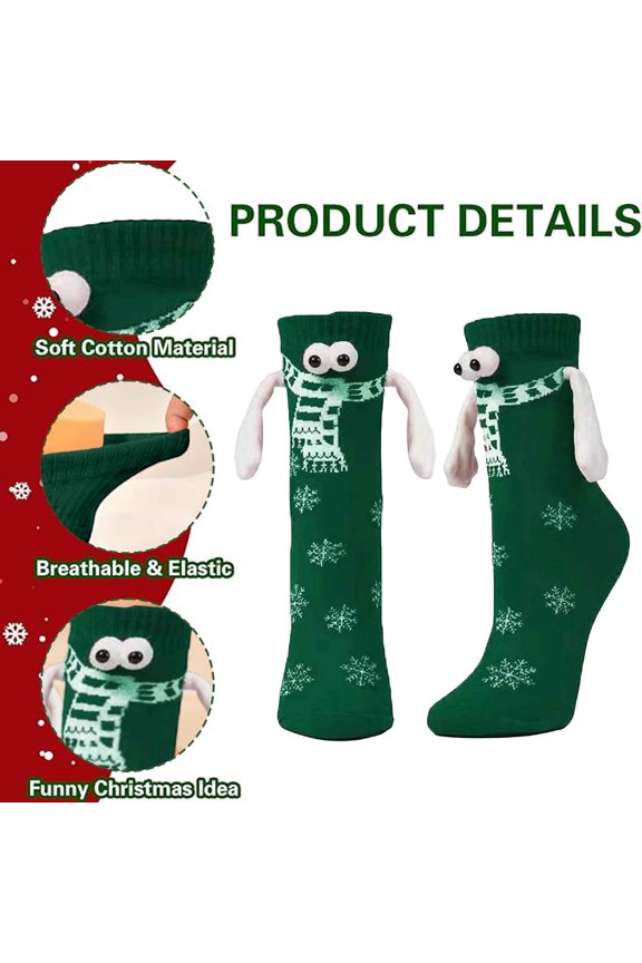 Funny Christmas Fuzzy Socks, Magnetic Holding Hand Socks, Christmas Stocking Stuffers for Women Men Couples, White Elephant Novelty Socks Gifts for Winter Xmas, Green A