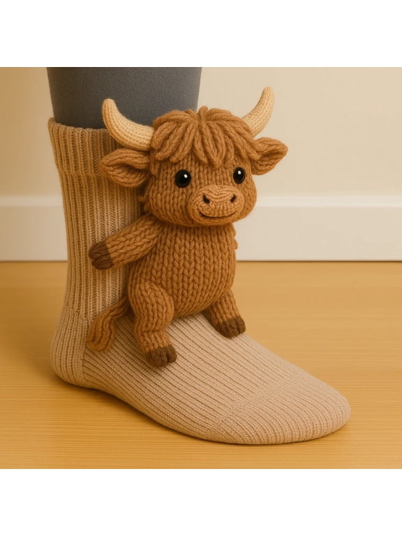 CYBIBO New 3D Knit Animal Socks, Cute Handmade Crocheted Animals 3D Design Sock, Christmas Gifts, Winter Warm Socks for Women Men(S-H)